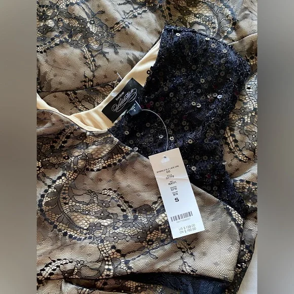 NWT BEBE Addiction Sparkle One Sleeve Lace Dress - Picture 11 of 12